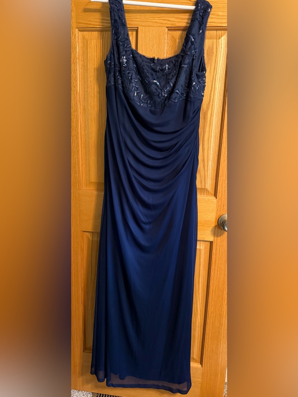 Elegant Navy Sequin Lace Jacket Evening Dress - Picture 2 of 4